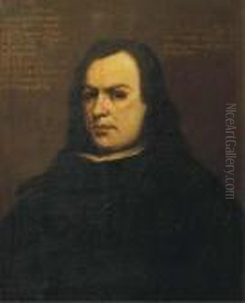 Portrait Of The Artist, Half-length, In A Black Costume With Awhite Collar Oil Painting by Bartolome Esteban Murillo