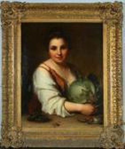 Girl With Cabbage Oil Painting by Bartolome Esteban Murillo