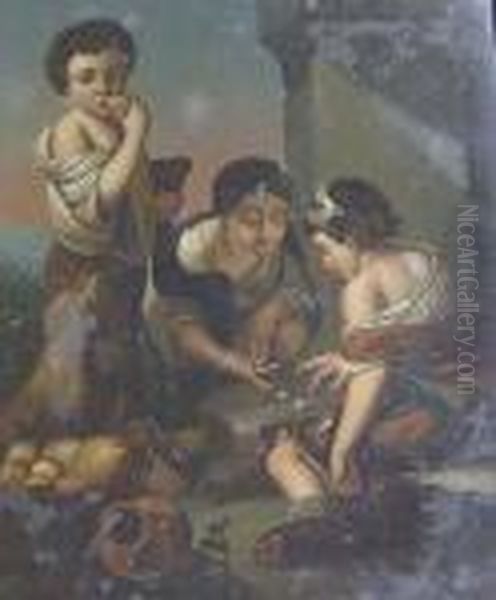 Boys Playing Dice By The Foot Of A Tree Oil Painting by Bartolome Esteban Murillo