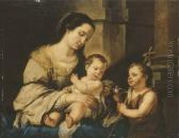 The Virgin And Child With The Infant Saint John The Baptist Oil Painting by Bartolome Esteban Murillo