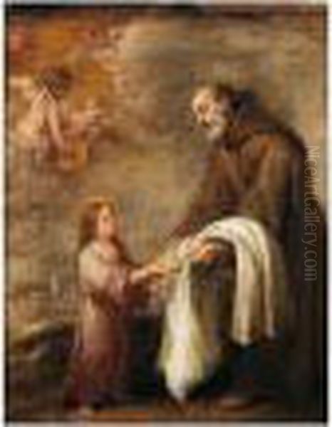 San Felix De Cantalicio With The Infant Christ Oil Painting by Bartolome Esteban Murillo