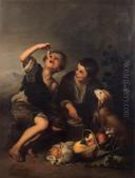 Boys Seated In A Landscape Eating A Melon Oil Painting by Bartolome Esteban Murillo