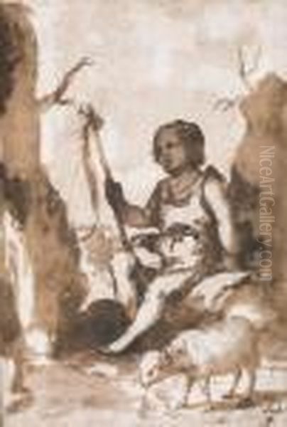 The Infant Baptist Seated On A Rock With A Lamb Oil Painting by Bartolome Esteban Murillo