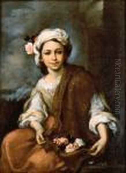 An Allegory Of Spring: A Young Girl Holding Flowers Oil Painting by Bartolome Esteban Murillo