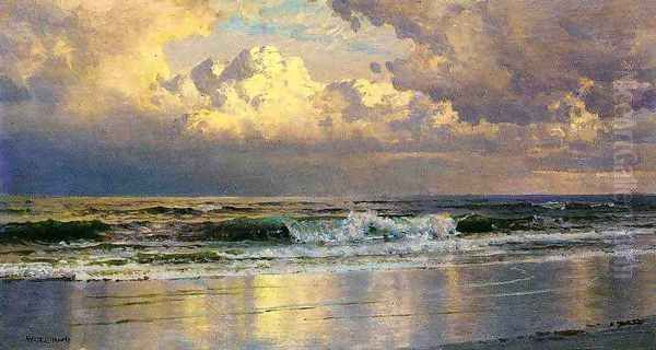 Beach at Atlantic City Oil Painting by William Trost Richards