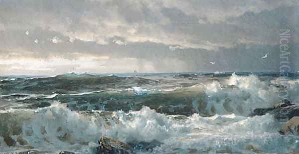 Surf On Rocks Oil Painting by William Trost Richards