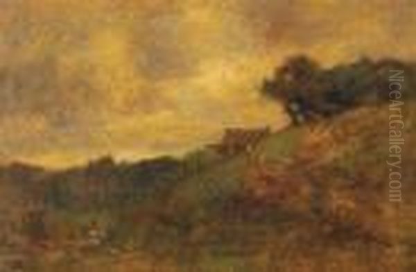 Lone Figure In A Country Landscape Oil Painting by John Francis Murphy