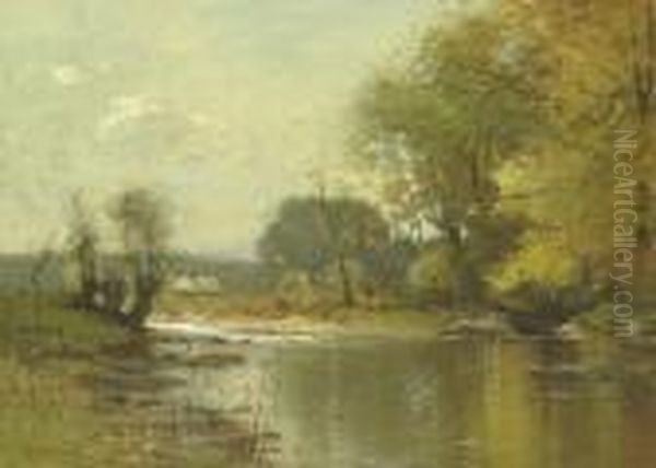 Wooded River Landscape Oil Painting by John Francis Murphy