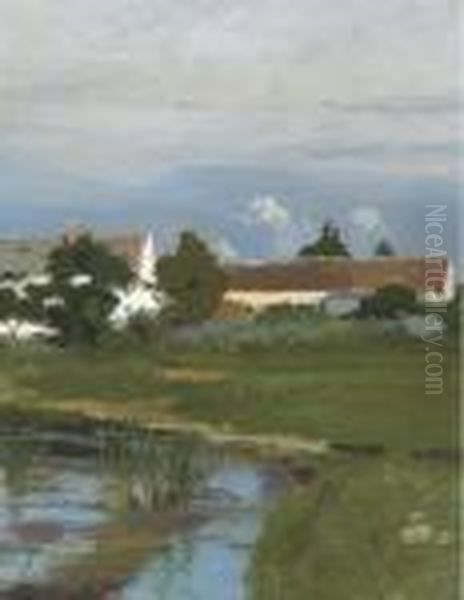 Landscape With A White House Behind Trees Oil Painting by John Francis Murphy