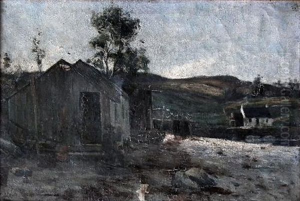 Mountain River Landscape With A Figure Seated By A Cottage Oil Painting by David Murray