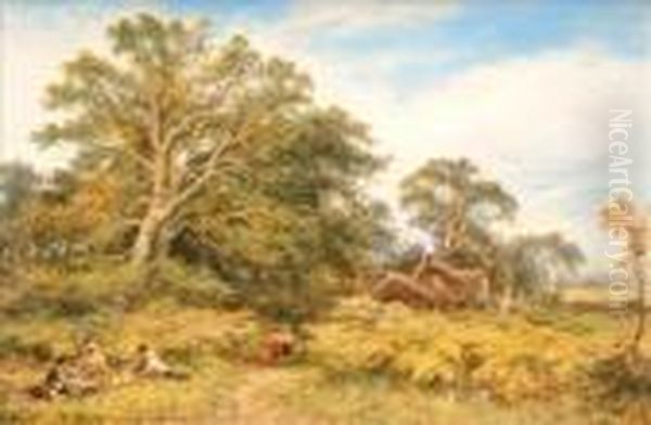 Picnickers In Arustic Landscape Oil Painting by David Murray