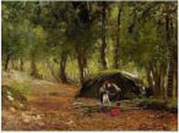 The Charcoal Burner Resting In The Woods Oil Painting by David Murray