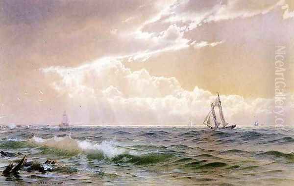 Coastal Scene with Sailboats Oil Painting by William Trost Richards