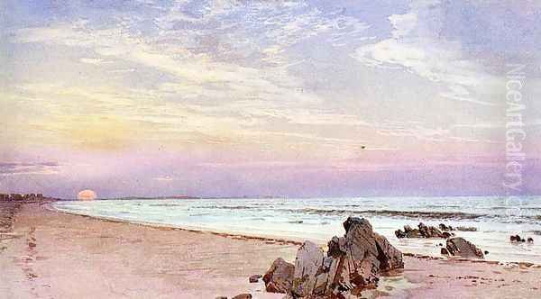 Beach with Rising Sun, New Jersey Oil Painting by William Trost Richards