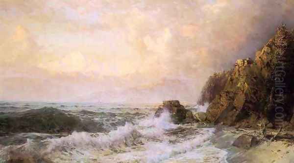 Rough Seas Near Snow Capped Mountains Oil Painting by William Trost Richards