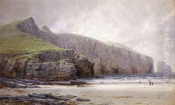 Fisherman on the Shore, Trebarwith Strand, Cornwall Oil Painting by William Trost Richards