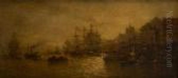 La Tamise A Rotherhithe Pres De Londres Oil Painting by Francois Etienne Musin