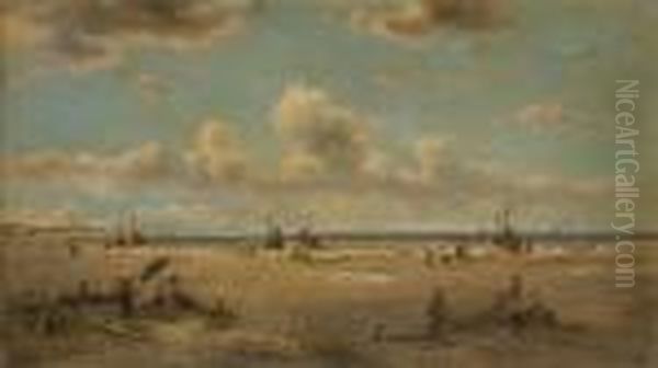 Plage Animee De Pecheurs Et De L'artiste Oil Painting by Francois Etienne Musin