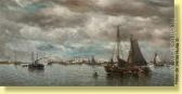 Vapeur Et Barques De Peche Dans Un Estuaire Oil Painting by Francois Etienne Musin