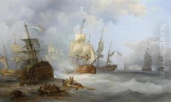 Sea Battle Oil Painting by Francois Etienne Musin