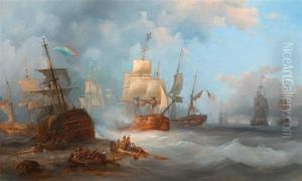 Sea Battle. Oil Painting by Francois Etienne Musin