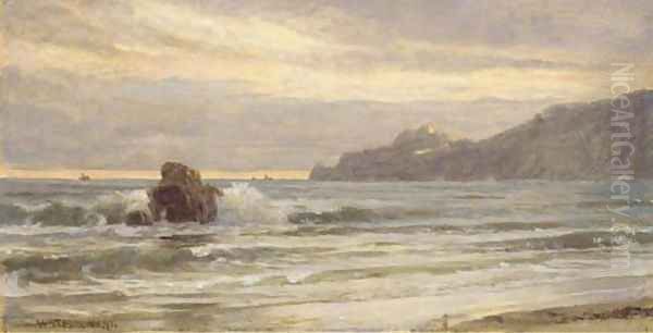 Rocky Coastline at Sunset Oil Painting by William Trost Richards