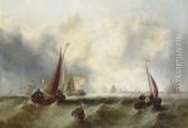 Kraggs (danish Warships) Before Antwerp Harbour Oil Painting by Francois Etienne Musin