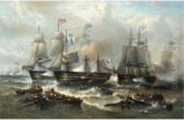 The Battle Of Trafalgar, 21st October 1805 Oil Painting by Francois Etienne Musin