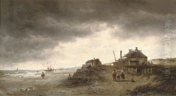 Fisherfolk Heading For Home Oil Painting by Francois Etienne Musin