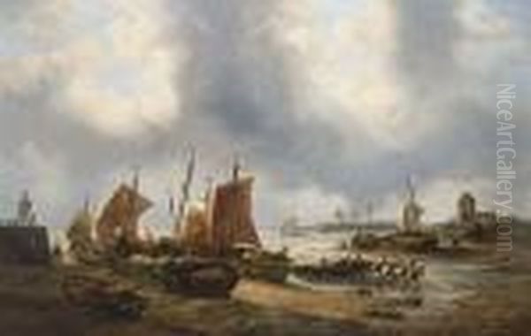 A Fresh Breeze Off Scheveningen Oil Painting by Francois Etienne Musin