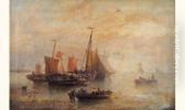 Scene De Peche Ostende Bruxelles Oil Painting by Francois Etienne Musin