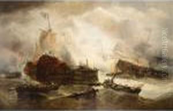 Midst A Naval Battle, The Dutch Fighting The Danes And The Swedes Oil Painting by Francois Etienne Musin