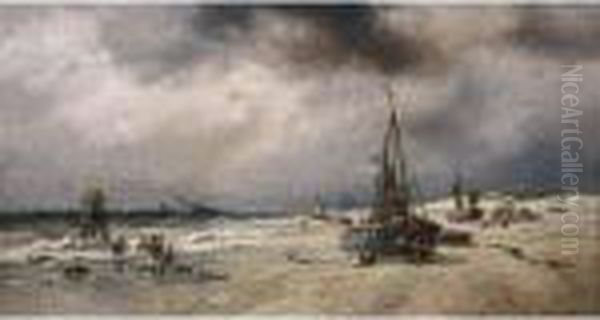 'l'approche D'un Orage. Plage De La Panne' Oil Painting by Francois Etienne Musin