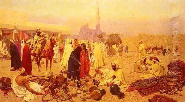 An Arabian Market Oil Painting by Giulio Rosati