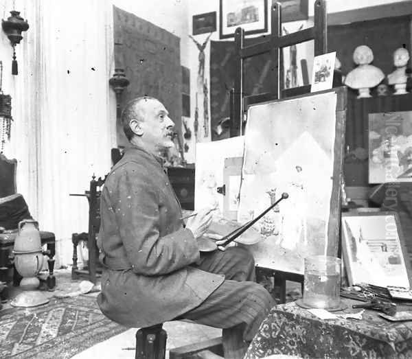 Portrait of the artist in his studio Oil Painting by Giulio Rosati