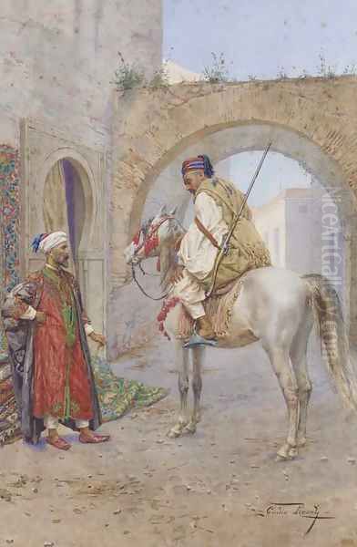 The Carpet Seller and Horseman Oil Painting by Giulio Rosati