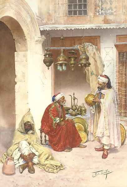 Haggling in the souk Oil Painting by Giulio Rosati