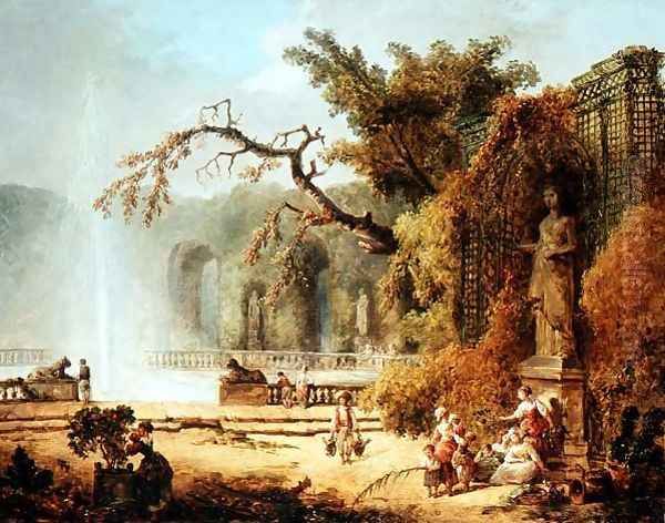 Romantic garden scene Oil Painting by Hubert Robert