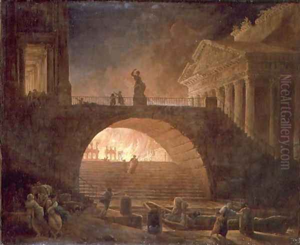 The Fire of Rome, 18 July 64 AD Oil Painting by Hubert Robert