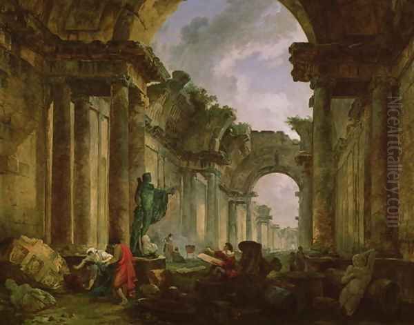 Imaginary View of the Grand Gallery of the Louvre in Ruins, 1796 Oil Painting by Hubert Robert