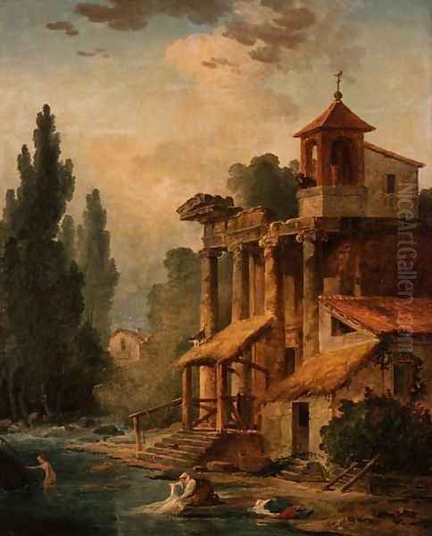 A Caprice with a Hermitage, 1796 Oil Painting by Hubert Robert