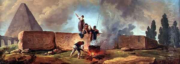 Gypsies Boiling a Cauldron among Egyptian Ruins Oil Painting by Hubert Robert