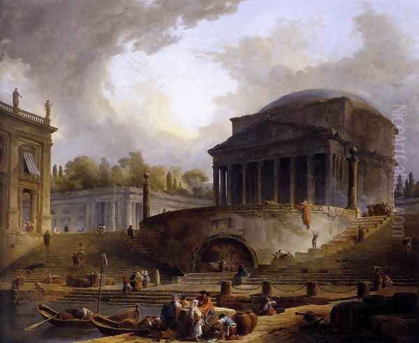 View of Ripetta 1766 Oil Painting by Hubert Robert