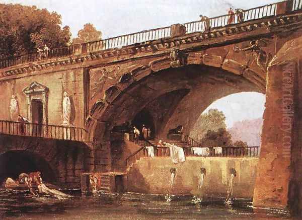 Washerwomen below a Bridge Oil Painting by Hubert Robert