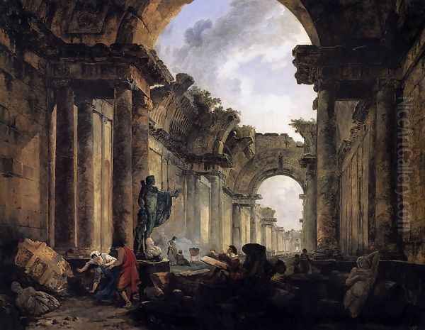 Imaginary View of the Grande Galerie in the Louvre in Ruins 1796 Oil Painting by Hubert Robert