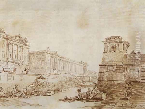 Ditch at Place de la Concorde Oil Painting by Hubert Robert