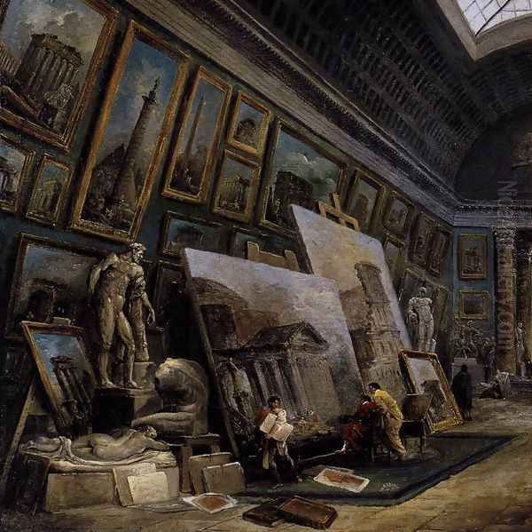 Imaginary View of the Grande Galerie in the Louvre (detail) 1789 Oil Painting by Hubert Robert