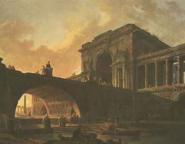 Architectural Composition Oil Painting by Hubert Robert