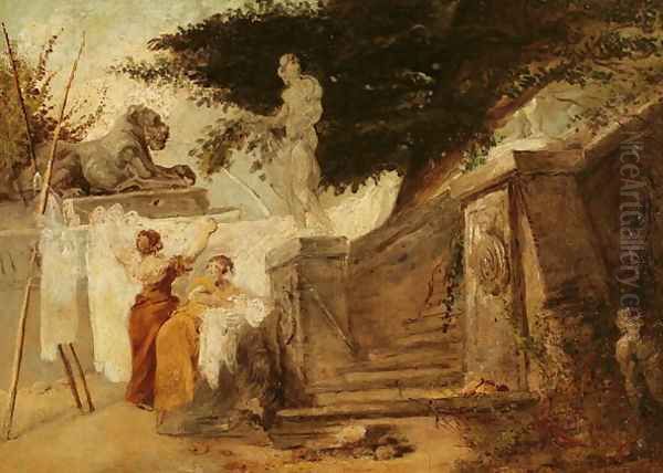 Washerwomen in a Garden, c.1756-61 Oil Painting by Hubert Robert