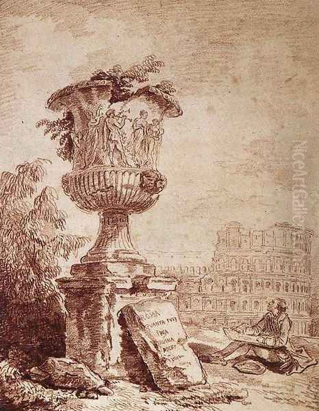 The Draughtsman of the Borghese Vase Oil Painting by Hubert Robert